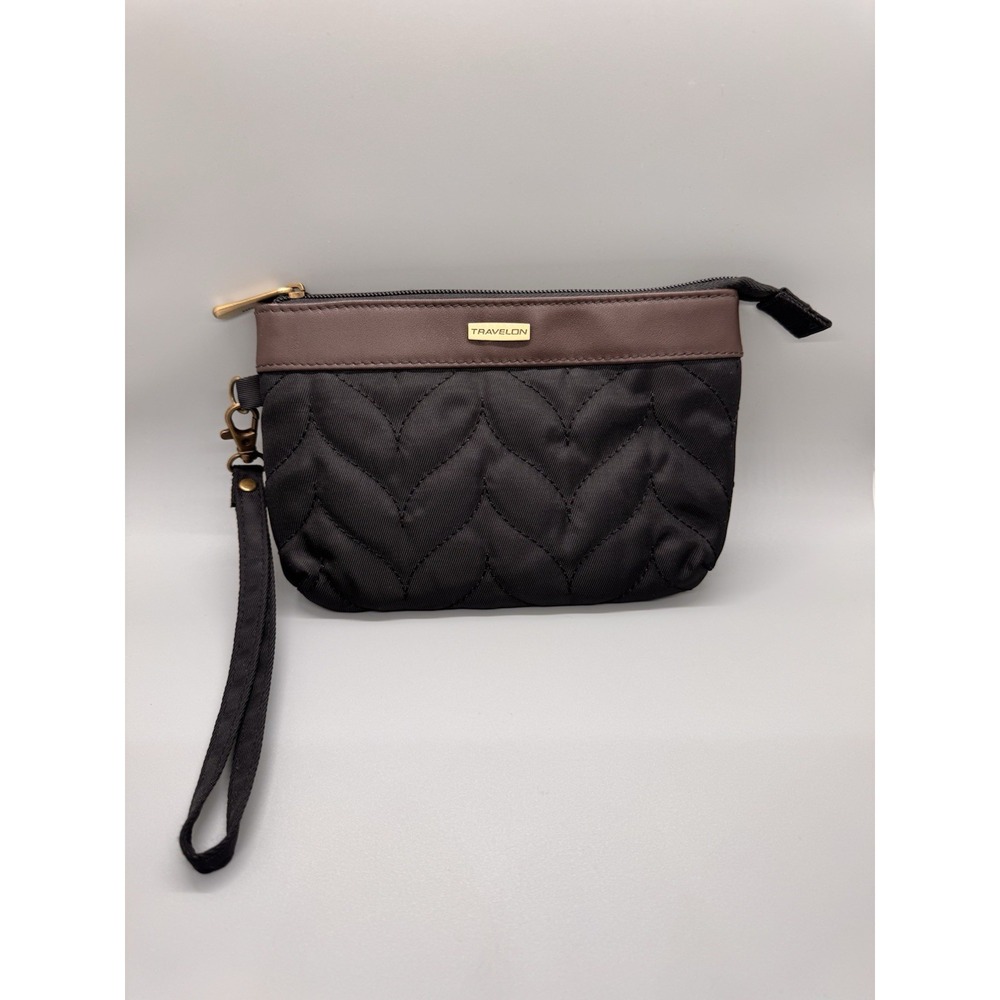 Travelon Black Quilted Travel Wristlet Wallet RFID Blocking Removable Strap